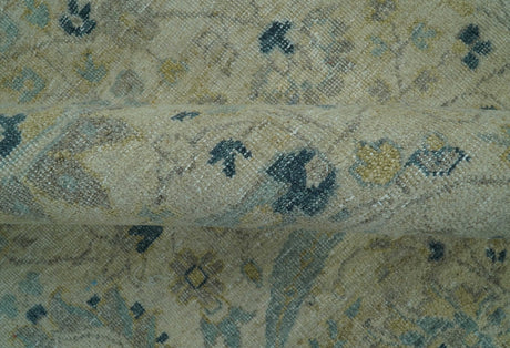 Custom Made Traditional Distressed Blue And Beige Hand Knotted wool area rug