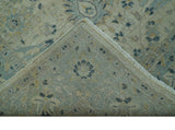 Custom Made Traditional Distressed Blue And Beige Hand Knotted wool area rug