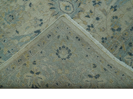 Custom Made Traditional Distressed Blue And Beige Hand Knotted wool area rug