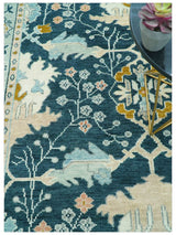 Custom Made Traditional Donegal Design Blue Hand Knotted wool area rug