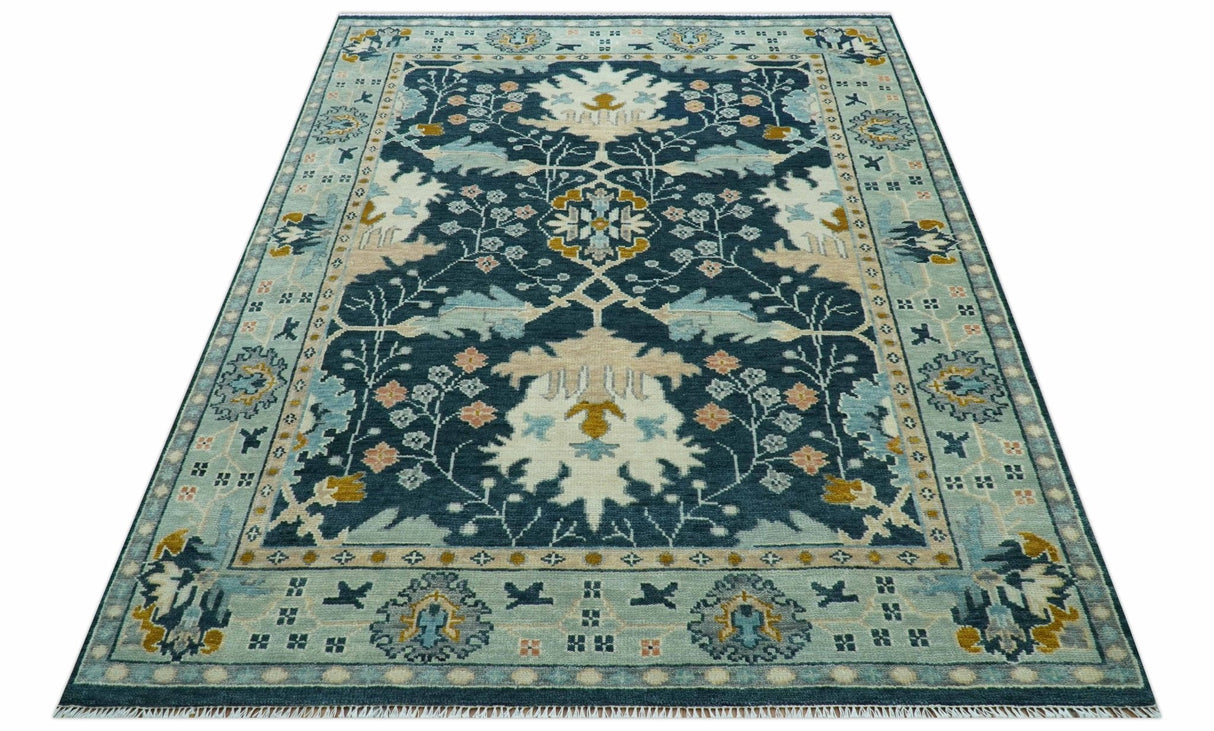 Custom Made Traditional Donegal Design Blue Hand Knotted wool area rug