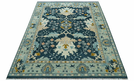 Custom Made Traditional Donegal Design Blue Hand Knotted wool area rug