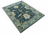Custom Made Traditional Donegal Design Blue Hand Knotted wool area rug