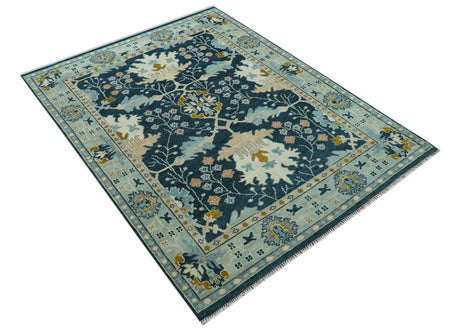 Custom Made Traditional Donegal Design Blue Hand Knotted wool area rug