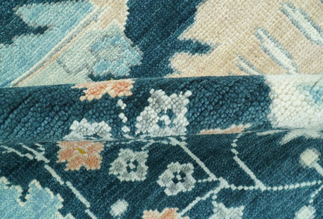 Custom Made Traditional Donegal Design Blue Hand Knotted wool area rug