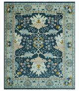 Custom Made Traditional Donegal Design Blue Hand Knotted wool area rug