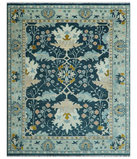 Custom Made Traditional Donegal Design Blue Hand Knotted wool area rug