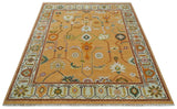 Custom Made Traditional Floral Dark Peach and Ivory Hand knotted Multi Size wool Area Rug