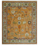 Custom Made Traditional Floral Dark Peach and Ivory Hand knotted Multi Size wool Area Rug