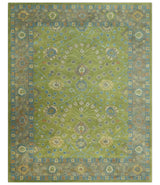 Custom Made Traditional Floral Design Green And Blue Hand Tufted wool Area Rug