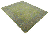 Custom Made Traditional Floral Design Green And Blue Hand Tufted wool Area Rug