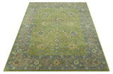 Custom Made Traditional Floral Design Green And Blue Hand Tufted wool Area Rug