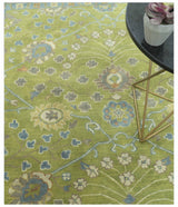 Custom Made Traditional Floral Design Green And Blue Hand Tufted wool Area Rug
