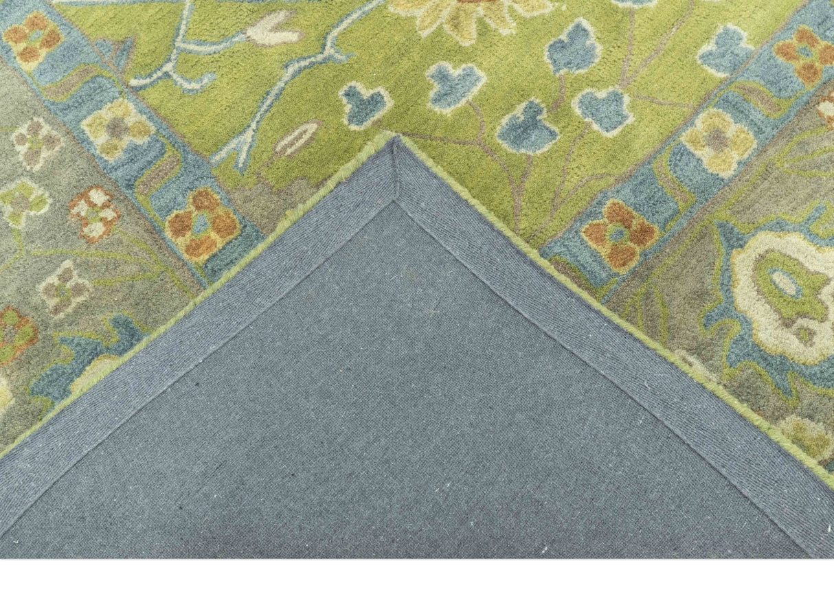 Custom Made Traditional Floral Design Green And Blue Hand Tufted wool Area Rug