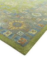 Custom Made Traditional Floral Design Green And Blue Hand Tufted wool Area Rug
