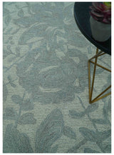 Custom Made Traditional Floral Design Silver And Blue Hand Tufted Wool Area Rug