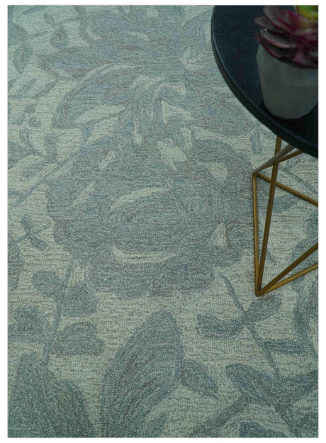 Custom Made Traditional Floral Design Silver And Blue Hand Tufted Wool Area Rug