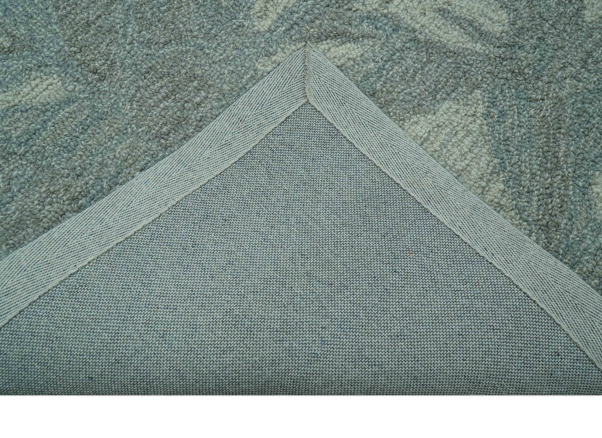 Custom Made Traditional Floral Design Silver And Blue Hand Tufted Wool Area Rug