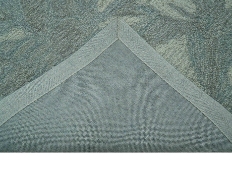 Custom Made Traditional Floral Design Silver And Blue Hand Tufted Wool Area Rug
