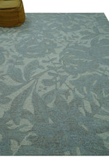 Custom Made Traditional Floral Design Silver And Blue Hand Tufted Wool Area Rug