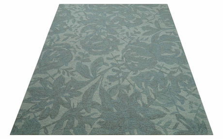 Custom Made Traditional Floral Design Silver And Blue Hand Tufted Wool Area Rug