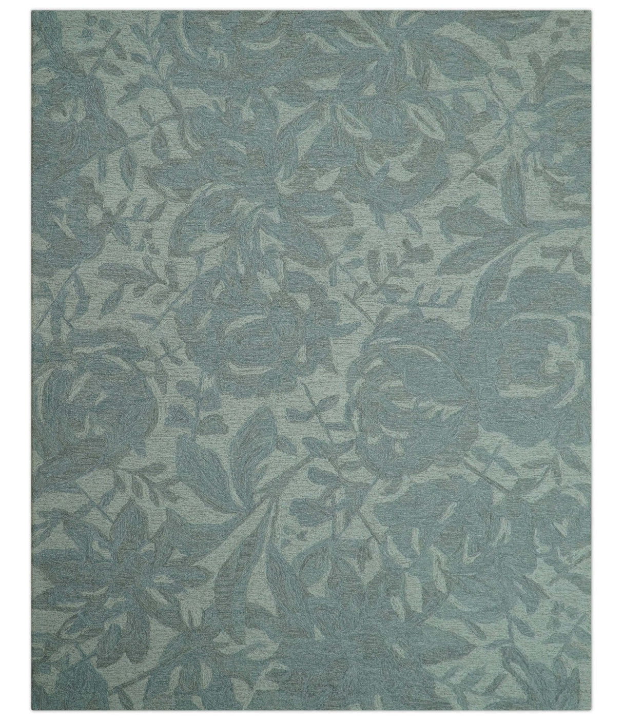 Custom Made Traditional Floral Design Silver And Blue Hand Tufted Wool Area Rug