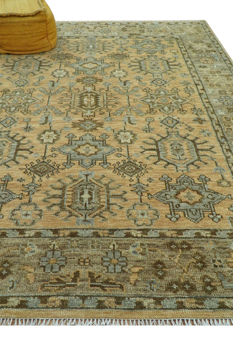 Custom Made Traditional Geometrical Design Peach And Silver Hand Knotted wool area rug