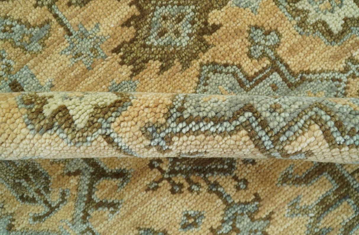 Custom Made Traditional Geometrical Design Peach And Silver Hand Knotted wool area rug