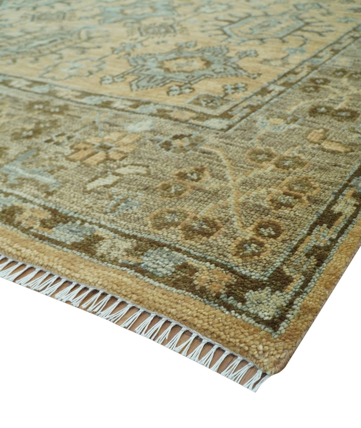 Custom Made Traditional Geometrical Design Peach And Silver Hand Knotted wool area rug