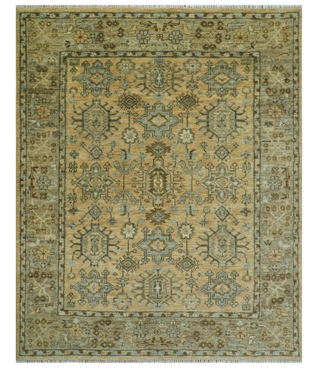 Custom Made Traditional Geometrical Design Peach And Silver Hand Knotted wool area rug
