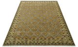 Custom Made Traditional Geometrical Motifs Olive and Rust Hand Knotted wool area rug