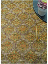 Custom Made Traditional Geometrical Motifs Olive and Rust Hand Knotted wool area rug