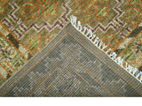 Custom Made Traditional Geometrical Motifs Olive and Rust Hand Knotted wool area rug