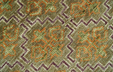 Custom Made Traditional Geometrical Motifs Olive and Rust Hand Knotted wool area rug