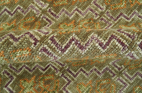 Custom Made Traditional Geometrical Motifs Olive and Rust Hand Knotted wool area rug