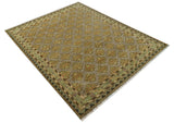 Custom Made Traditional Geometrical Motifs Olive and Rust Hand Knotted wool area rug