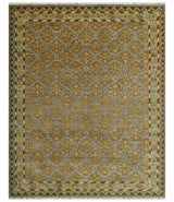 Custom Made Traditional Geometrical Motifs Olive and Rust Hand Knotted wool area rug