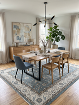 Custom Made Traditional Hand Knotted Blue, Ivory and Brown Oriental Oushak wool Area Rug