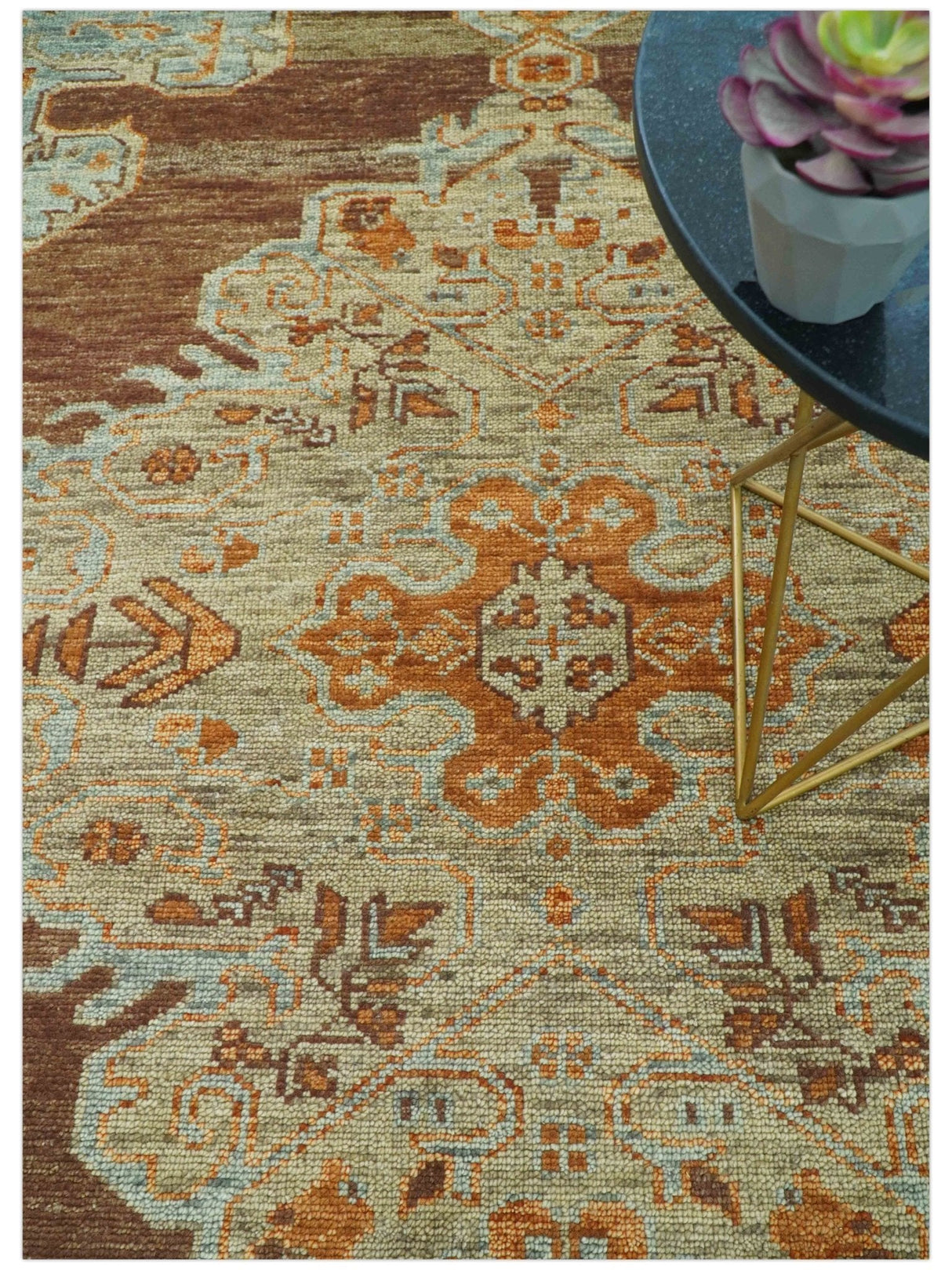 Custom Made Traditional Heriz Brown, Beige and Rust Hand Knotted wool area rug