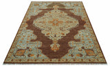 Custom Made Traditional Heriz Brown, Beige and Rust Hand Knotted wool area rug