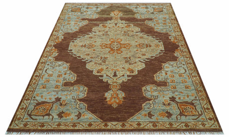 Custom Made Traditional Heriz Brown, Beige and Rust Hand Knotted wool area rug