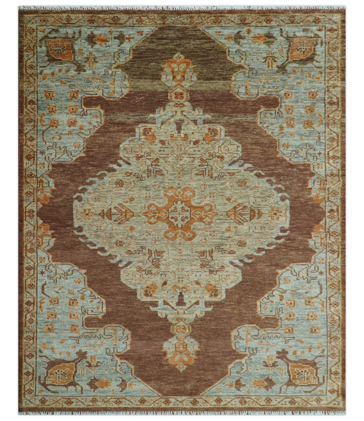 Custom Made Traditional Heriz Brown, Beige and Rust Hand Knotted wool area rug