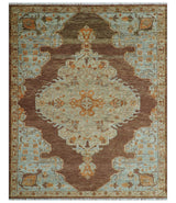 Custom Made Traditional Heriz Brown, Beige and Rust Hand Knotted wool area rug