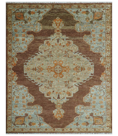 Custom Made Traditional Heriz Brown, Beige and Rust Hand Knotted wool area rug