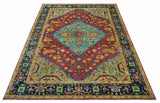 Custom Made Traditional Heriz Design Maroon And Olive Hand Knotted Wool Rug