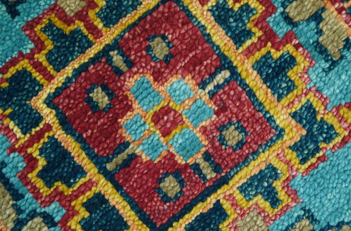 Custom Made Traditional Heriz Design Maroon And Olive Hand Knotted Wool Rug