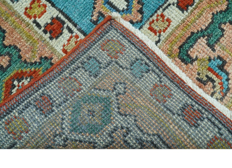 Custom Made Traditional Heriz Design Rust And Blue Hand Knotted Wool Rug