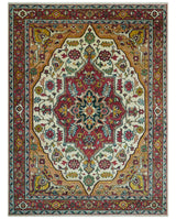 Custom Made Traditional Heriz Design Rust And Ivory Hand Knotted Wool Rug