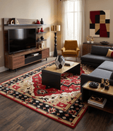 Custom Made Traditional Heriz Maroon, Olive and Black Floral Hand Knotted wool Rug