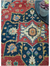 Custom Made Traditional Heriz Red And Blue Hand Knotted Wool Rug